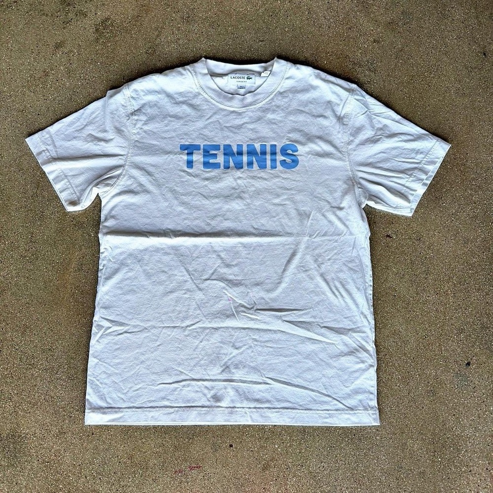Lacoste Cream White Crewneck Tee with Green Crocodile Logo